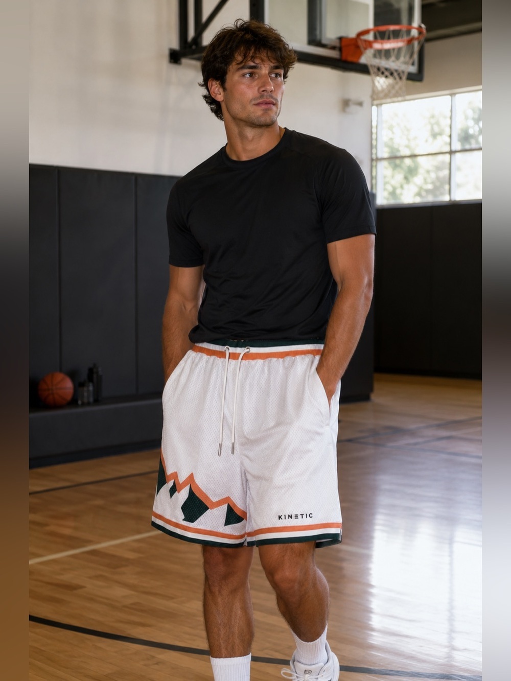 629 Kinetic Men's Mesh Athletic Shorts Size Medium Color White Green